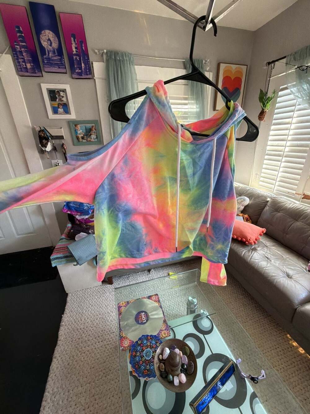 SweatyRocks Cold Shoulder Tie Dye Pullover Hoodie Size M